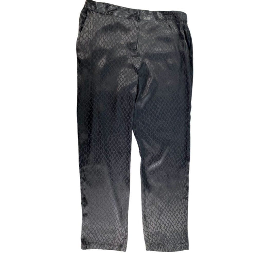 Alfani Ankle Pants 14 Large Black Jacquard Animal-Print Comfort-Waist NEW